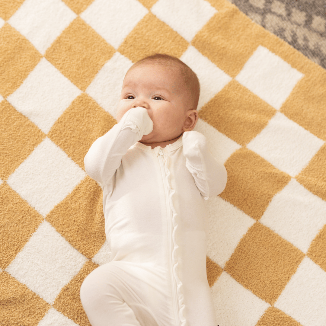 Luxe Checkered Baby Blanket in Sand