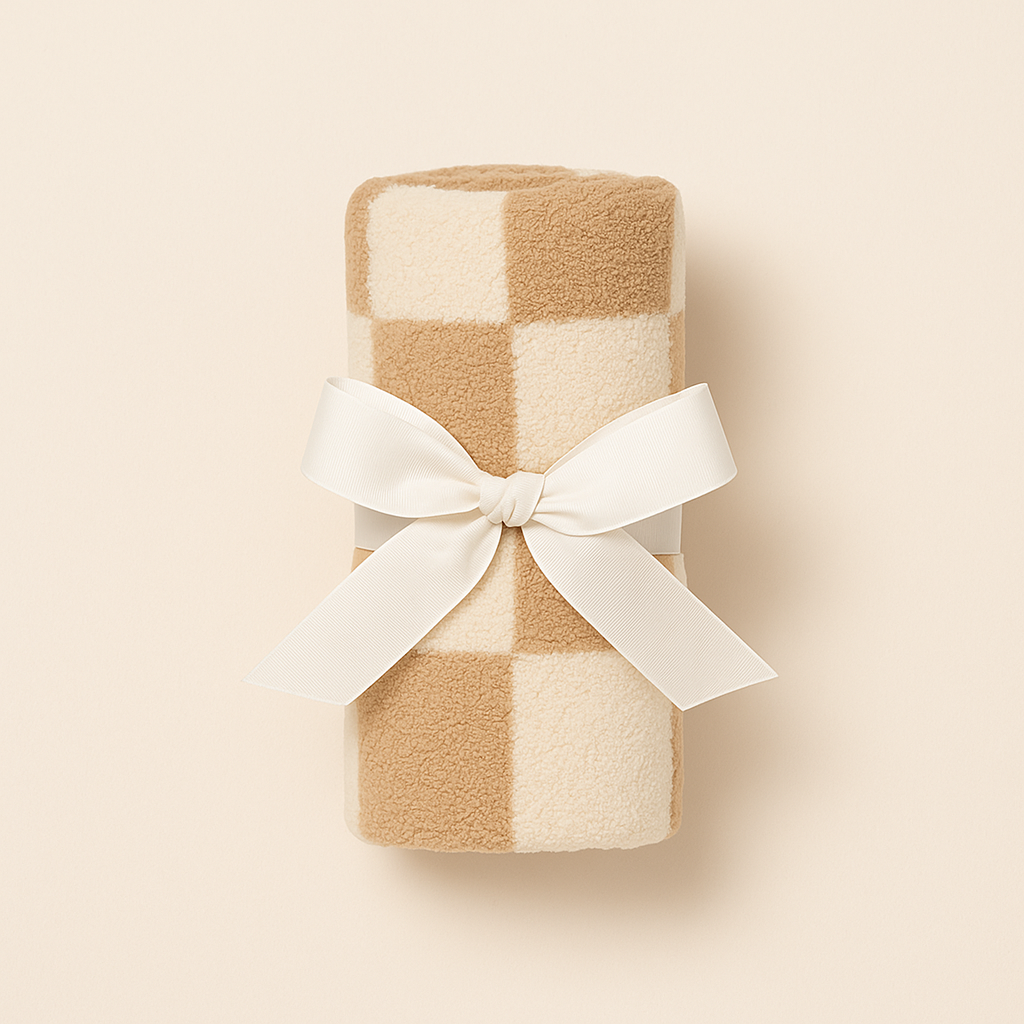 Luxe Checkered Mini Baby Blanket in Sand