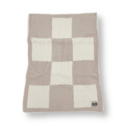 Luxe Checkered Mini Baby Blanket in Grey