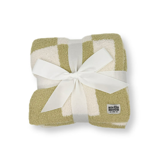 StellaMoon's Luxe Checkered Baby Blanket in rich Matcha green, showcasing the refined checkered design and plush texture.