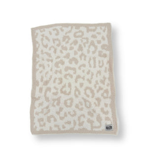 Top side view of StellaMoon's Luxe Mini Blanket in Leopard print, displaying its plush texture and intricate leopard design.