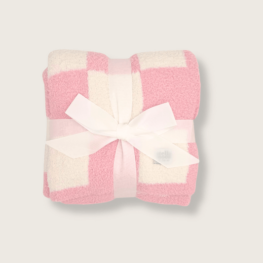Luxe Checkered Baby Blanket in Peony Pink
