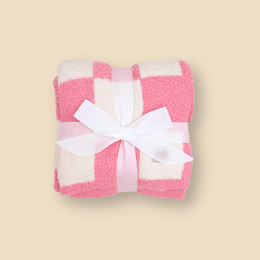Luxe Checkered Baby Blanket in Peony Pink