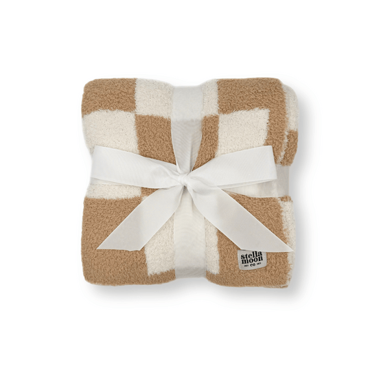 Luxe Checkered Baby Blanket in Sand