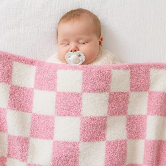 Luxe Checkered Baby Blanket in Peony Pink
