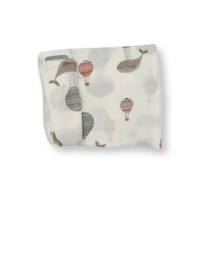 Multi-use bamboo swaddle in Hot Air Balloon print, soft and breathable baby blanket for newborns.