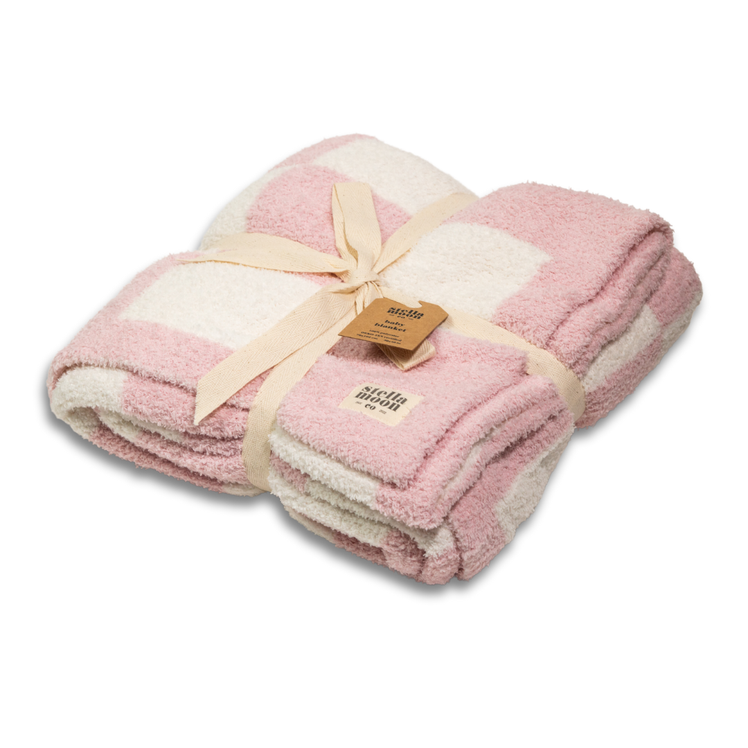 Soft Pink Checkered Blanket Newborn & OEKOTEX Certified stellamoon