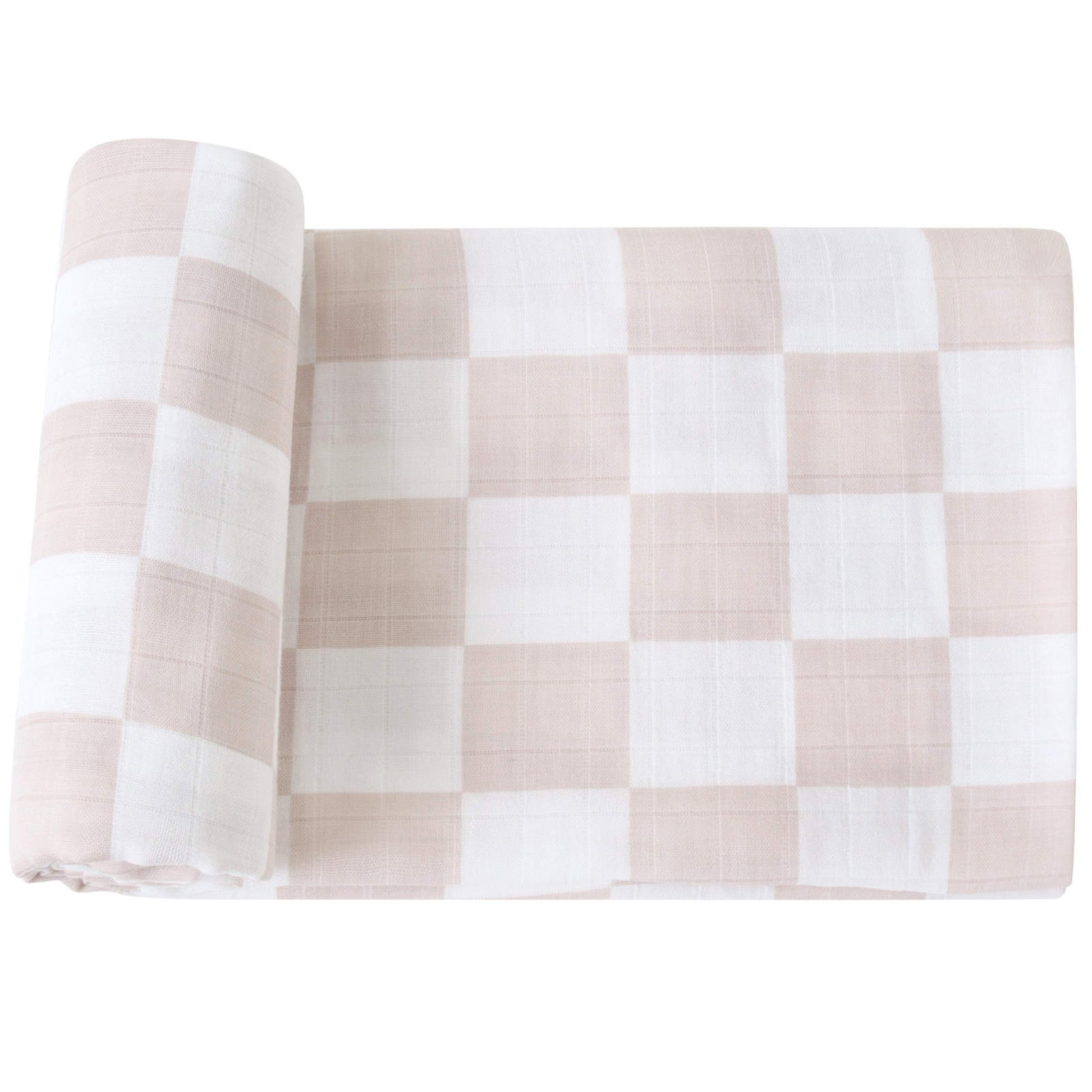 Close-up of the beige checkers pattern on the Stellamoon Multi-Use Bamboo Swaddle, highlighting its soft texture and fine weave.