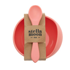 Silicone Suction Bowl and Spoon Set in Sherbert