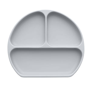 Top view of StellaMoon's Silicone Suction Plate in Cloud, showcasing its three distinct sections for food separation and its sleek design, made for easy and mess-free feeding.