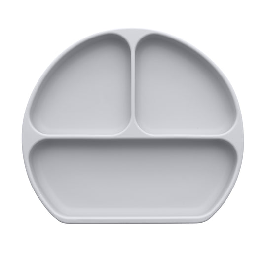 Top view of StellaMoon's Silicone Suction Plate in Cloud, showcasing its three distinct sections for food separation and its sleek design, made for easy and mess-free feeding.