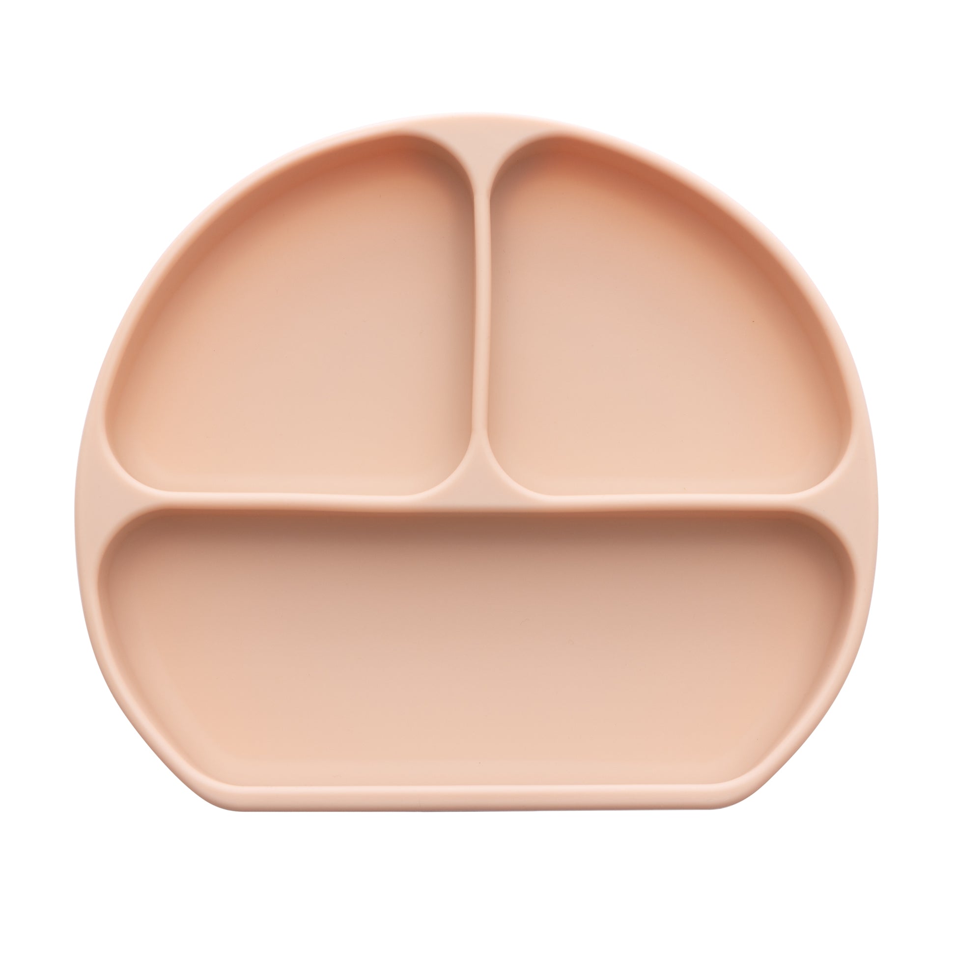 Close-up view of StellaMoon Silicone Suction Plate in Nude, revealing its three distinct sections and robust suction base for secure placement during meals.